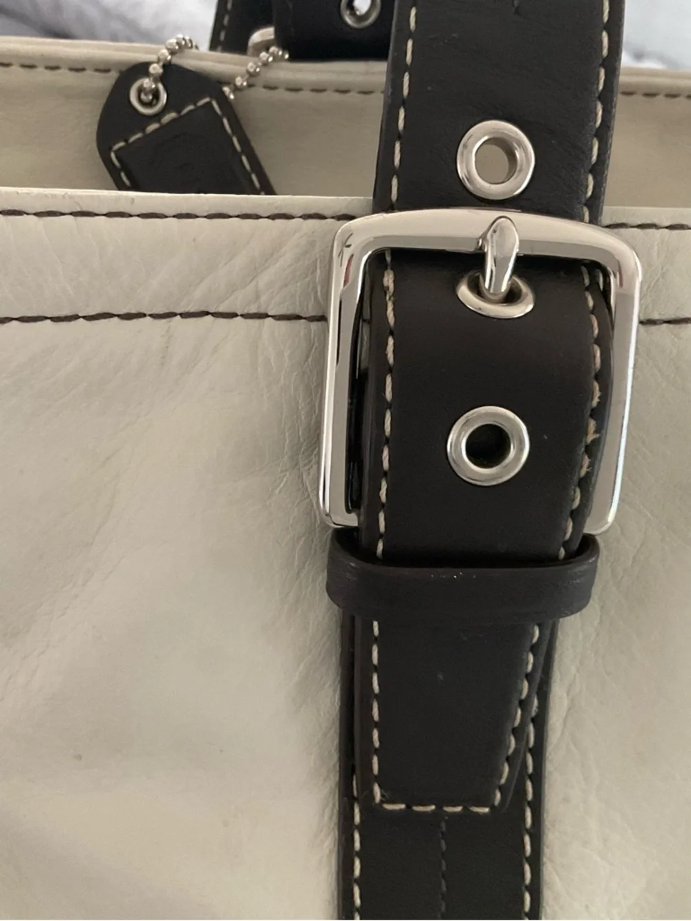 Coach White and Brown Leather Travel Tote - Picture 5 of 10